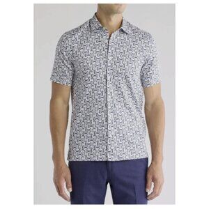 Ted Baker Astun Short Sleeve Geometric Button Shirt Size 2/US Small Gray NWT